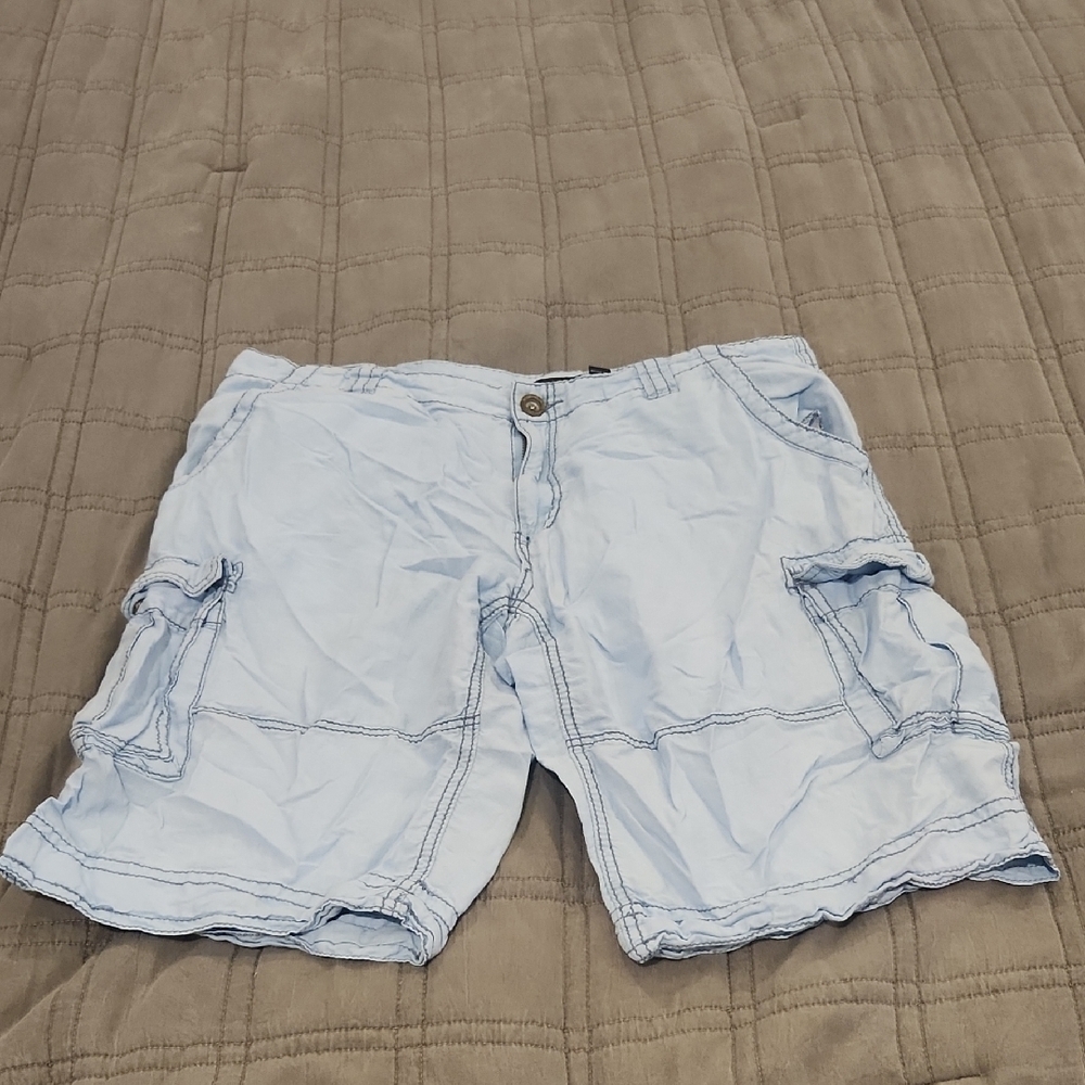 INC International Concepts Men's Linen Cargo Shorts in Light Blue Size 34!